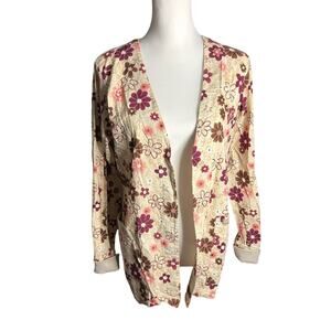 Peaches Long Sleeve Scrub Top Button Down XS